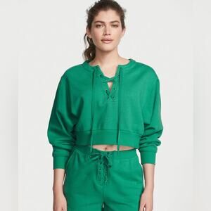 NWT - Victoria’s Secret - Cotton Fleece Lace Up Crewneck - Size XS